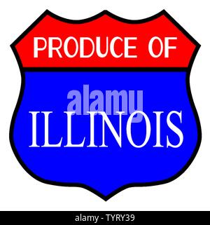 Route 66 style traffic sign with the legend Produce Of Illinois Stock Vector