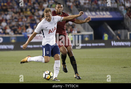 Tottenham Hotspur Harry Kane kicks the ball in the first half against AS Roma at The International Champions Cup at Red Bull Arena in Harrison, New Jersey on July 25, 2017.   Photo by John Angelillo/UPI Stock Photo