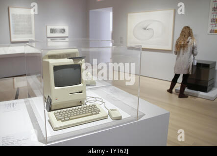 An computer and floppy disk is on display at a press preview of 'Thinking Machines: Art and Design in the Computer Age, 1959-1989' exhibition artworks produced computers and thinking together with notable examples of ...