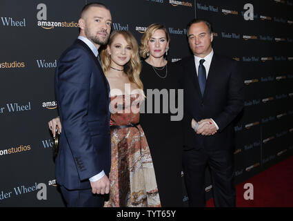 Justin Timberlake, Juno Temple, Kate Winslet and Jim Belushi arrive on the red carpet at the 'Wonder Wheel' screening at Museum of Modern Art on November 14, 2017 in New York City.     Photo by John Angelillo/UPI Stock Photo