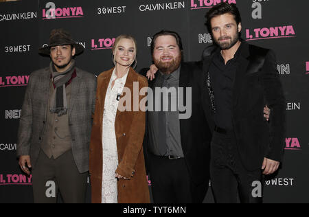 Ricky Russert, Margot Robbie, Paul Walter Hauser and Sebastian Stan arrive on the red carpet at the 'I, Tonya' New York Premiere at Village East Cinema on November 28, 2017 in New York City.    Photo by John Angelillo/UPI Stock Photo