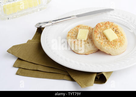 english crumpets on a plate Stock Photo