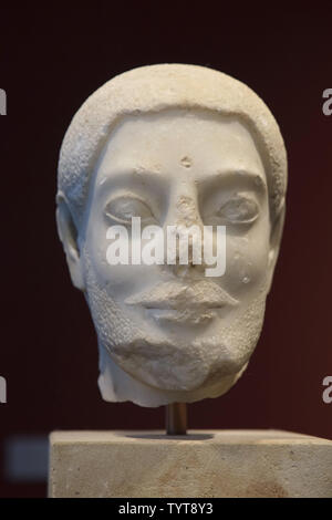 Sabouroff Head. Archaic marble head of a bearded man from the Sabouroff Collection dated from 550-540 BC from Athens or Aegina (Greece), now on display in the Altes Museum in Berlin, Germany. Stock Photo