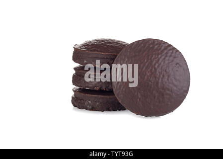 pile of chocolate covered sponge cakes Stock Photo