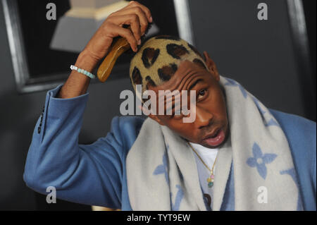 Tyler The Creator arrives at the 60th Annual GRAMMY Awards red carpet at  Madison Square Garden in New York City, NY on January 28, 2018. (Photo by  Anthony Behar/Sipa USA Stock Photo 