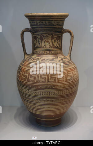 Attic late geometric amphora depictions of animals dated from around 720 BC on display in the Altes Museum in Berlin, Germany. Stock Photo