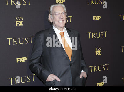 Donald Sutherland arrives on the red carpet at FX Networks 'Trust' New York Screening at Florence Gould Hall on March 14, 2018 in New York City.     Photo by John Angelillo/UPI Stock Photo