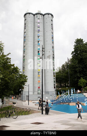 The Grünerløkka studenthus (student housing center) with recreation and skateboard area on Marselis' Gate in Oslo, Norway. Stock Photo