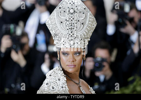 Rihanna arrives on the red carpet at The Metropolitan Museum of Art's Costume Institute Benefit 'Heavenly Bodies: Fashion and the Catholic Imagination' at Metropolitan Museum of Art in New York City on May 7, 2018.       Photo by John Angelillo/UPI Stock Photo