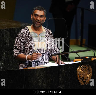 Mr. Kumi Naidoo, Secretary General of Amnesty International speaks at the Nelson Mandela Peace Summit during the 73rd General Debate at the United Nations General Assembly at United Nations Headquarters at in New York City on September 24, 2018.    Photo by Jemal Countess/UPI Stock Photo