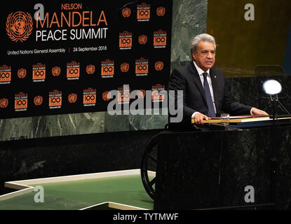 H.E. Mr. Lenin Moreno Garces, President of the Republic of Ecuador speaks at the Nelson Mandela Peace Summit during the 73rd General Debate at the United Nations General Assembly at United Nations Headquarters at in New York City on September 24, 2018.    Photo by Jemal Countess/UPI Stock Photo