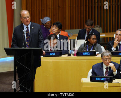 CEO of BlackRock Larry Fink speaks at the Secretary-General's High Level Meeting on Financing the 2030 Agenda for Sustainable Development during the 73rd General Debate at the United Nations General Assembly at United Nations Headquarters at in New York City on September 24, 2018.    Photo by Jemal Countess/UPI Stock Photo