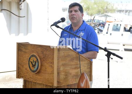 CAMP LEMONNIER, Djibouti-- Navy Exchange Service Command Enterprise CEO Robert J. Bianchi speaks at the grand opening of CLDJ's new Navy Exchange (NEX). The new NEX provides wider variety while also employing energy efficient technology. Stock Photo