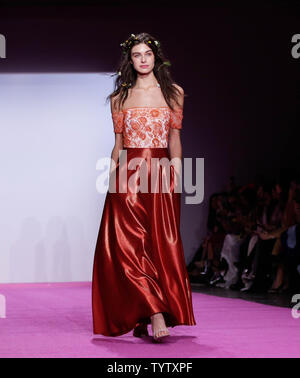 A model walks on the runway for the Lanyu fashion show during New York Fashion Week: The Shows at Industria Studios on February 10, 2019 in New York City.     Photo by John Angelillo/UPI Stock Photo