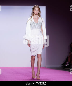 A model walks on the runway for the Lanyu fashion show during New York Fashion Week: The Shows at Industria Studios on February 10, 2019 in New York City.     Photo by John Angelillo/UPI Stock Photo