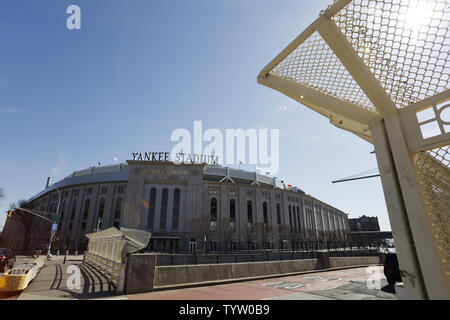 The streets surrounding Yankee Stadium are quiet one day before Opening Day of the 2019 MLB season at Yankee Stadium in New York City on March 27, 2019. The New York Yankees will play the Baltimore Orioles tomorrow on Opening day at Yankee Stadium.     Photo by John Angelillo/UPI Stock Photo
