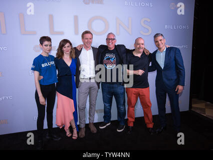 Asia Kate Dillon, Maggie Siff, Damian Lewis, Brian Koppelman, Paul Giamatti and David Levien arrive on the red carpet at the FYC Event for the Showtime Drama Series Billions on June 3, 2019 in New York City.   Photo by Serena Xu-Ning/UPI Stock Photo