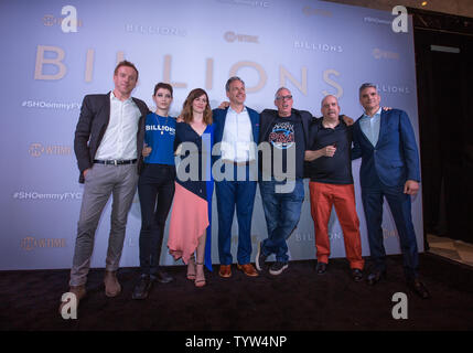 Damian Lewis, Asia Kate Dillon, Maggie Siff, Jake Tapper, Brian Koppelman, Paul Giamatti and David Levien on the red carpet at the FYC Event for the Showtime Drama Series Billions on June 3, 2019 in New York City.   Photo by Serena Xu-Ning/UPI Stock Photo