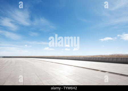 Empty marble floor with snow mountains Stock Photo