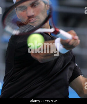 Swiss tennis star Roger Federer takes part in a training session in ...