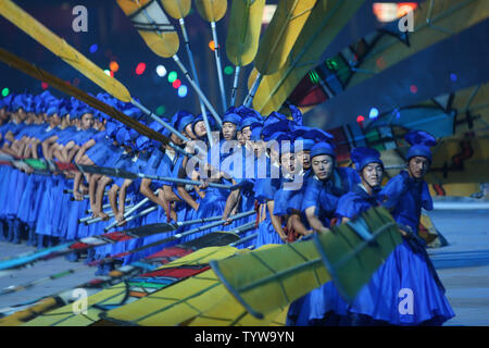 Entertainers perform at the National Stadium during the Opening Ceremonies for the 2008 Summer Olympics in Beijing, China, on August 8, 2008.  (UPI Photo/Terry Schmitt) Stock Photo