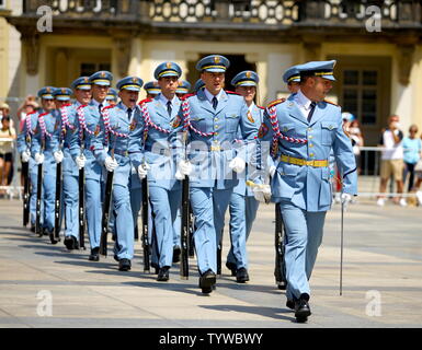 Prague, Czech Republic. 26th June, 2019. Members of the Prague Castle Guard perform during an Armed Forces Day celebration in Prague, capital of the Czech Republic, June 26, 2019. The Prague Castle Guard organizes a series of performances and exhibitions on Wednesday at the courtyard of the Prague Castle to celebrate the Armed Forces Day which falls on June 30. Credit: Dana Kesnerova/Xinhua/Alamy Live News Stock Photo