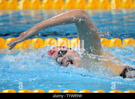 Great Britain's Rebecca Adlington plows through the water on her way to the bronze medal in the Women's 800M Freestyle Final at the Aquatics Center during the London 2012 Summer Olympics in Stratford, London on August 3, 2012.    UPI/Pat Benic Stock Photo