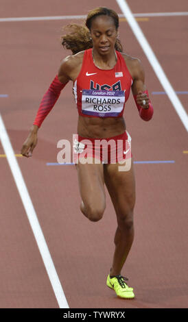 American sprinter Sanya Richards-Ross in action as she wins her Women's 400m semifinal, qualifying for the final, at the 2012 Summer Olympics, August 4, 2012, in London, England.             UPI/Mike Theiler