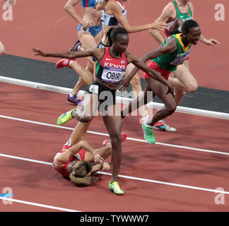 America's Morgan Uceny falls in the Women's 1500 metres final on the ...