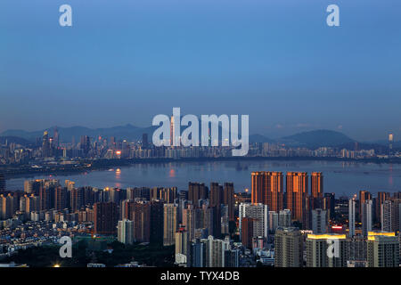 Scenic night view of Shenzhen Bay coastal city Stock Photo