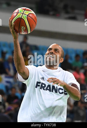 French NBA player Tony Parker warms up to play Serbia in Basketball at the 2016 Rio Summer Olympics in Rio de Janeiro, Brazil, August 10, 2016. Photo by Terry Schmitt/UPI Stock Photo