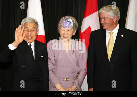 Emperor Akihito and Empress Michiko of Japan meet Canadian Foreign Affairs Minister Lawrence Cannon in Ottawa on July 8, 2009. The Imperial Couple is visiting Canada to mark the 80th anniversary of diplomatic relations between Canada and Japan. (UPI Photo/Grace Chiu)