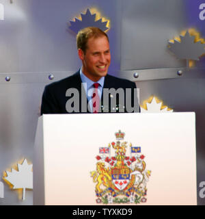 His Royal Highnesses Prince William, The Duke of Cambridge addresses Canadians in celebration of Canada Day on Parliament Hill in Ottawa on July 1, 2011. The Duke and Duchess are on a nine-day tour of Canada. (UPI Photo/Grace Chiu) Stock Photo