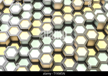 Golden hexagonal metallic background, three-dimensional rendering Stock Photo
