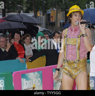 Actor Sacha Baron Cohen arrives in character at the French premiere of his film 'Bruno' in Paris on June 15, 2009.   (UPI Photo/David Silpa) Stock Photo