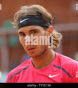 Spaniard Rafael Nadal pauses during his French Open men's semifinal match against Spaniard David Ferrer at Roland Garros in Paris on June 8, 2012.  Nadal defeated Ferrer 6-2, 6-2, 6-1 to advance to the finals.   UPI/David Silpa Stock Photo