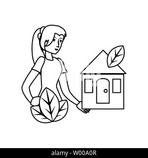 Avatar woman and house design, Sustainability eco friendly green recycle ecology renewable and solution theme Vector illustration Stock Vector