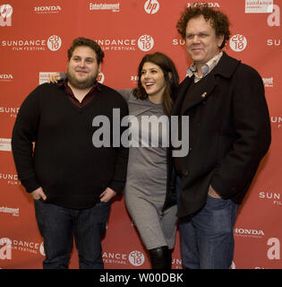 (L-R) Johnah Hill, Marisa Tomei, and John C. Reilly arrive for the world premiere of  'Cyrus' at the 2010 Sundance Film Festival on January 23, 2010 in Park City, Utah.         UPI/Gary C. Caskey.. Stock Photo