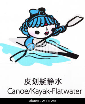 Beibei the Fish, one of the mascots for the 2008 Summer Olympics to be held in Beijing, is depicted competing in the Canoe/Kayak-Flatwater events.     (UPI Photo/Stephen Shaver) Stock Photo