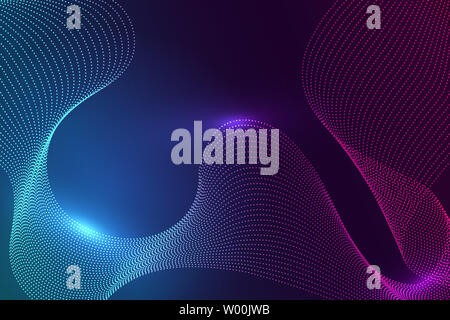 Colorful dynamic particle stream glow abstract background Stock Photo