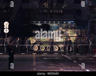 Hundreds of Chinese military vehicles, including tanks and missile carriers, roll down China's capital's main street to rehearse a parade marking the 60th anniversary of the nation's founding.on September 07, 2009.  China is planning a parade, song and dance performances, and fireworks on October 1 to mark the day when revolutionary leader Mao Zedong declared the founding of Communist China in 1949 at Tiananmen Square.    UPI/Stephen Shaver Stock Photo