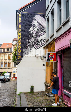 Large wall artwork in Saint-Gilles, Brussels, Belgium. Stock Photo