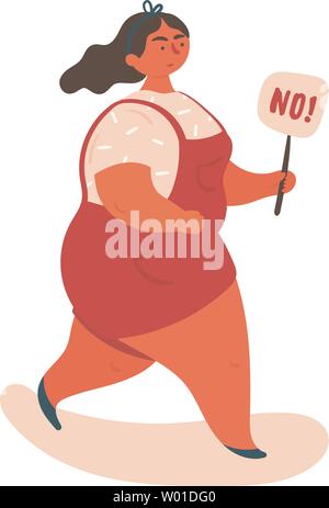 A black-haired woman protested holding a sign with the words no. Stop domestic violence and crime against females. No means no concept, stop here. Vec Stock Vector