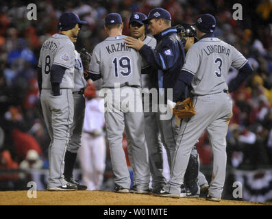 Tampa Bay Rays pitching coach Kyle Snyder, left, looks on as Shane  McClanahan holds his all-star jersey before a baseball game against the  Baltimore Orioles Saturday, July 16, 2022, in St. Petersburg