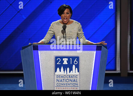 Baltimore Mayor Stephanie Rawlings-Blake gavels in the Democratic National Convention at the Wells Fargo Center in Philadelphia, Pennsylvania on Monday, July 25, 2016. The four-day convention starts on Monday, July 25th, and is expected to nominate Hillary Clinton for president of the United States. Photo by Pat Benic/UPI Stock Photo