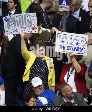 Pennslyvania supporters of Hillary Clinton cheer at the opening of Day Two of the 2016 Democratic National Convention at Wells Fargo Center in Philadelphia, Pennsylvania on July 26, 2016.  The delegates will confirm the nomination of Hillary Clinton and Tim Kaine as the Democratic ticket for the November election.      Photo by Mike Theiler/UPI Stock Photo