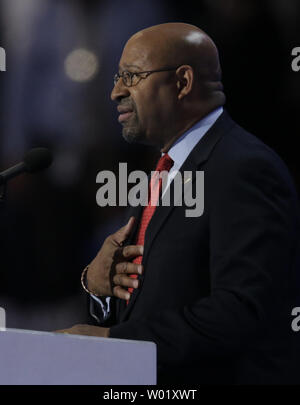 Former Philadelphia Mayor Michael Nutter speaks on day four of the Democratic National Convention at Wells Fargo Center in Philadelphia, Pennsylvania on July 28, 2016.  Hillary Clinton claims the Democratic Party's nomination for president.   Photo by Ray Stubblebine/UPI Stock Photo