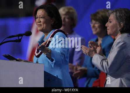 U.S. Senator Mazie Hirono of Hawaii speaks on day four of the Democratic National Convention at Wells Fargo Center in Philadelphia, Pennsylvania on July 28, 2016.  Hillary Clinton claims the Democratic Party's nomination for president.   Photo by Ray Stubblebine/UPI Stock Photo