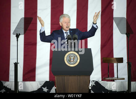 Former President Bill Clinton campaigns for Democratic presidential candidate Hillary Clinton during a rally on Independence Mall in Philadelphia on November 7, 2016. Photo by Kevin Dietsch/UPI Stock Photo