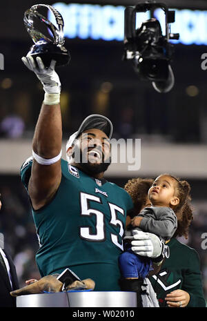 Philadelphia Eagles defensive end Brandon Graham (55) in action against the  New York Giants during an NFL divisional round playoff football game,  Saturday, Jan. 21, 2023, in Philadelphia. (AP Photo/Rich Schultz Stock